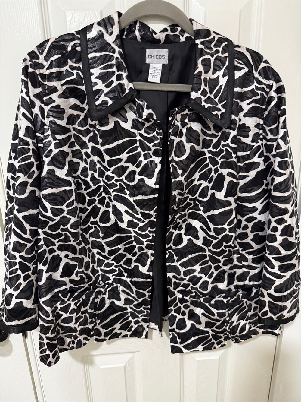 Chico's Black and White Animal-Print Jean Jacket
